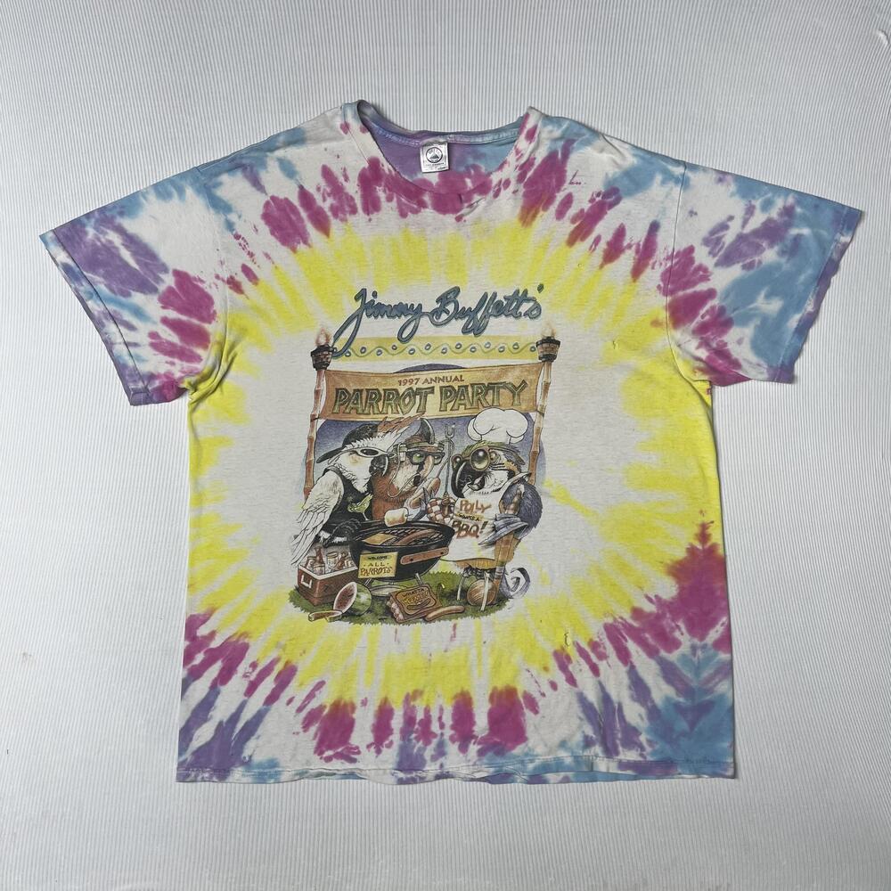 Vintage Jimmy Buffett Parrot Party Shirt Mens XL Tie Dye Concert Tour 1997 90s